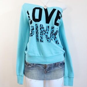 y2k victoria's secret pink leopard sweatshirt off shoulder size M